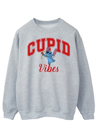 Disney Lilo & Stitch Cupid Vibes Women Heather Grey Sweatshirt