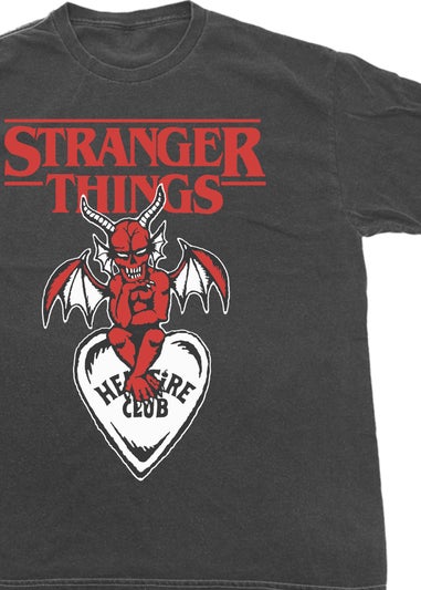 Netflix Stranger Things Demogorgon Hellfire Club Heart Charcoal Washed T-Shirt