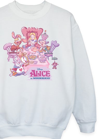 Disney White Alice In Wonderland Tea Party Kids Sweatshirt (3-13 Years)