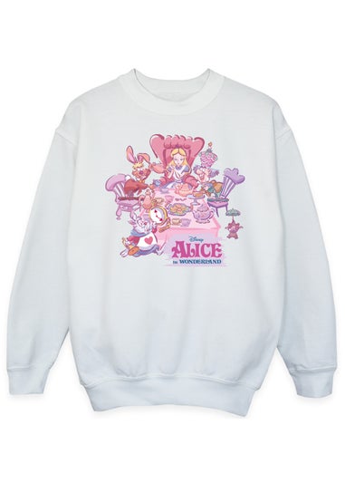 Disney White Alice In Wonderland Tea Party Kids Sweatshirt (3-13 Years)