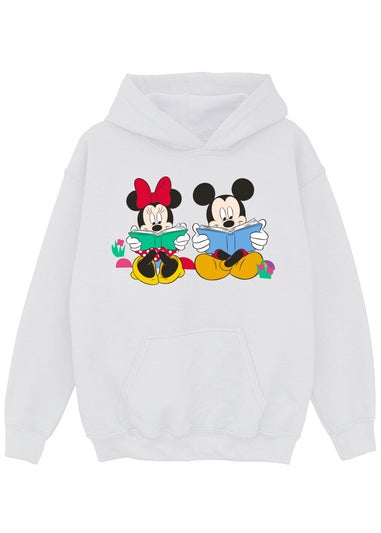 Disney  White Mickey Mouse Reading Kids Hoodie (3-13 Years)