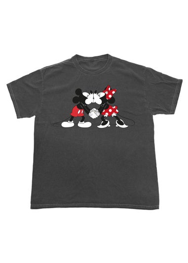 Disney Mickey Mouse Kiss Charcoal Washed Boyfriend Fit T-Shirt