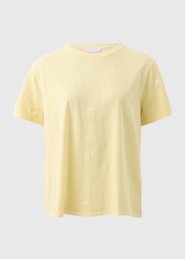 Yellow Embroidered Floral T-Shirt