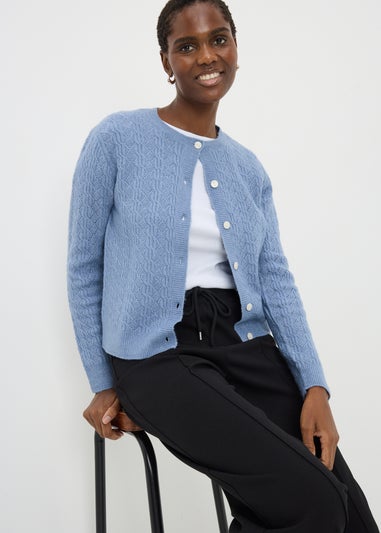 Blue Pointelle Knit Cardigan