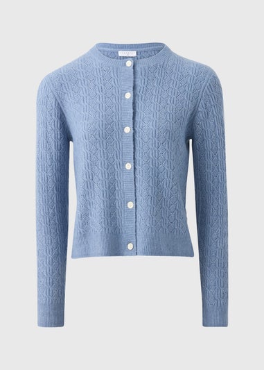 Blue Pointelle Knit Cardigan
