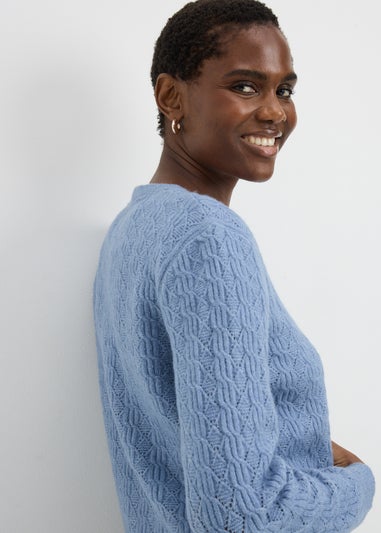 Blue Pointelle Knit Cardigan