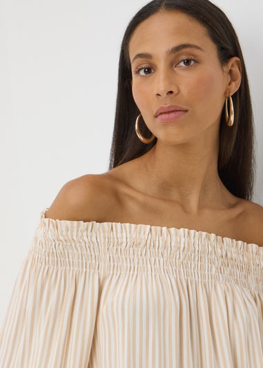 Stone Stripe Shirred Bardot Top