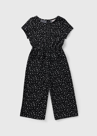 Girls Black Ditsy Jumpsuit (7-15yrs)
