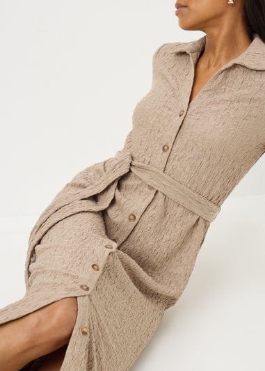 Nude Textured Midi Shirt Dress