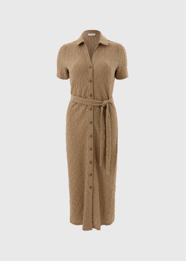 Nude Textured Midi Shirt Dress