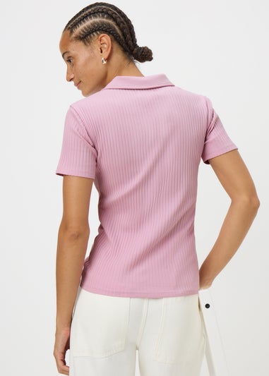 Pink Ribbed Henley Top