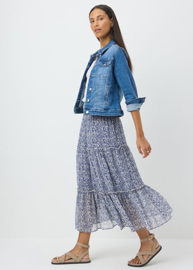 Blue Floral Tiered Maxi Skirt