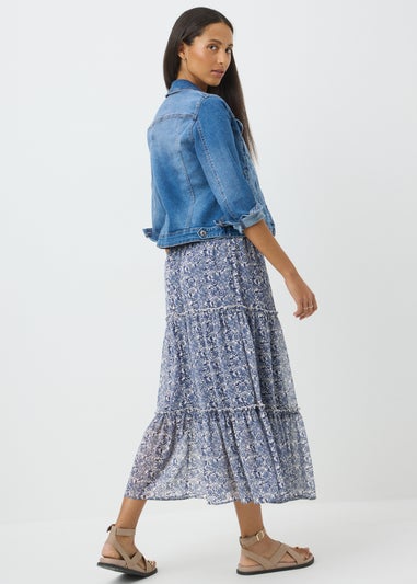 Blue Floral Tiered Maxi Skirt