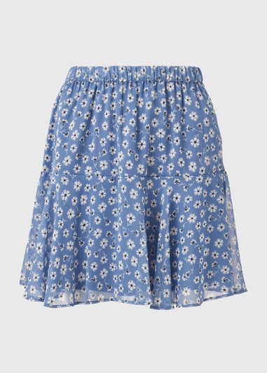 Blue Daisy Tiered Frilled Mini Skirt