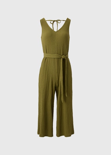 Khaki Crinkle Textured Jumpsuit