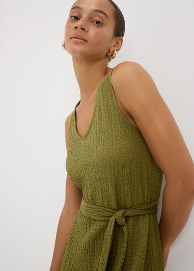 Khaki Crinkle Textured Jumpsuit