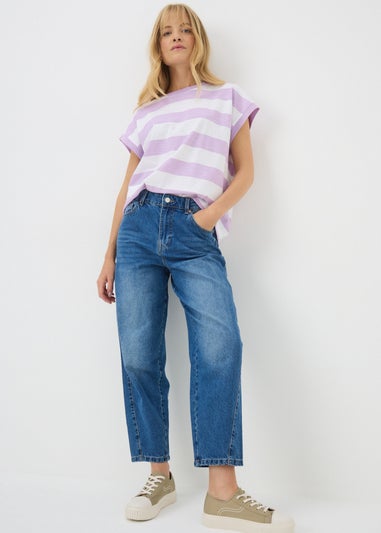 Mid Wash Barrel Leg Jeans