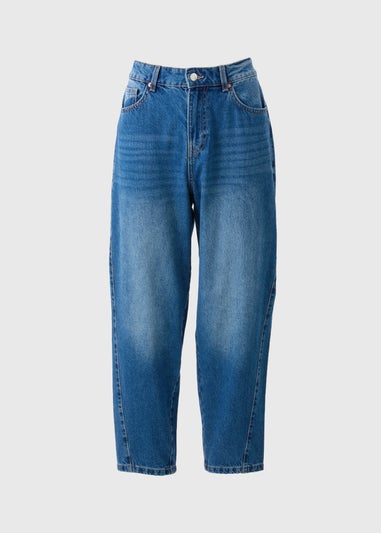 Mid Wash Barrel Leg Jeans