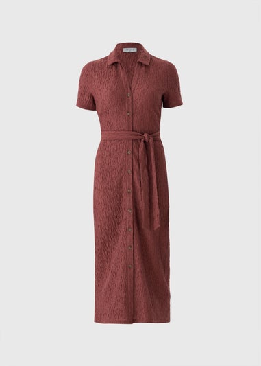 Dark Pink Textured Shirt Midi Dress