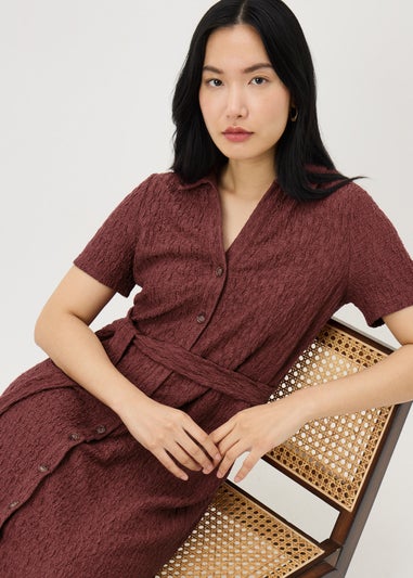 Dark Pink Textured Shirt Midi Dress