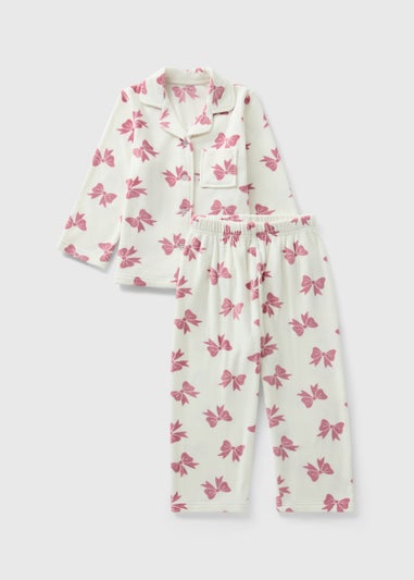 Girls Bow Button-Up Jersey Pyjama Set (1-13yrs)
