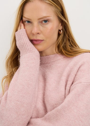 Womens Fluffy Oversized Light Pink Jumper