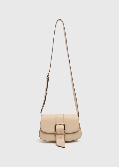 Cream Structured Buckle Cross Body Bag