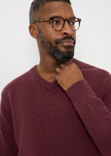Burgundy Long Sleeve V-Neck Jumper