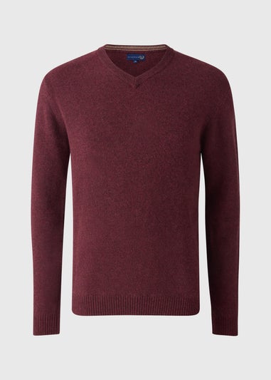 Burgundy Long Sleeve V-Neck Jumper