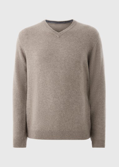 Stone Lambswool V Neck Jumper