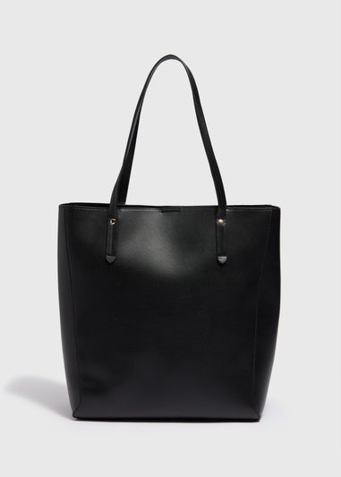 Black Faux Leather Croc Tote Bag