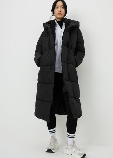 Black Long Wrap Padded Coat