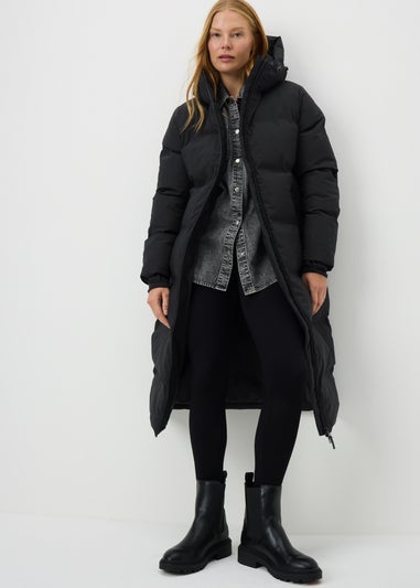 Black Long Technical Showerproof Coat