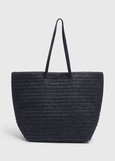 Black Straw Beach Bag