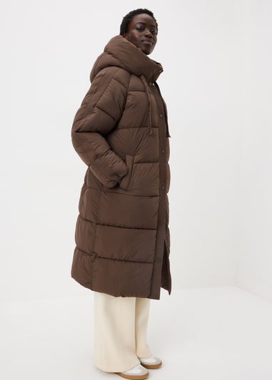 Brown Padded Long Showerproof Wrap Coat