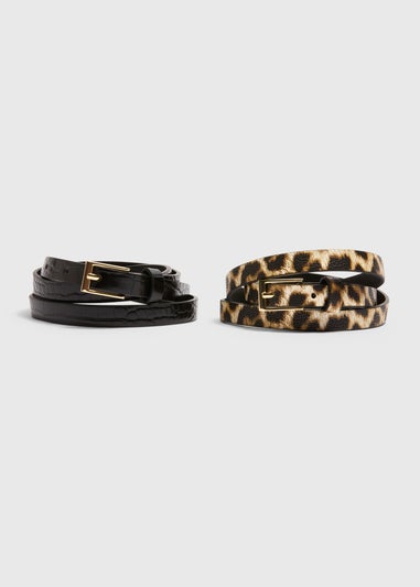 2 Pack Black and Brown Patterned Belts