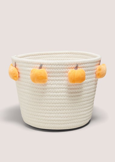 Cream Pumpkin Pom Embroidered Basket