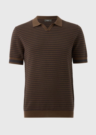 Brown Stripe Knitted Polo Shirt