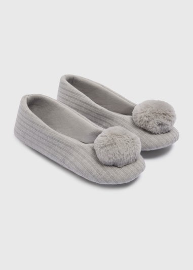 Grey Closed Toe Pom Slippers