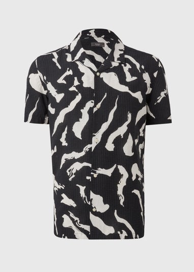 Black Mono Print Seersucker Shirt