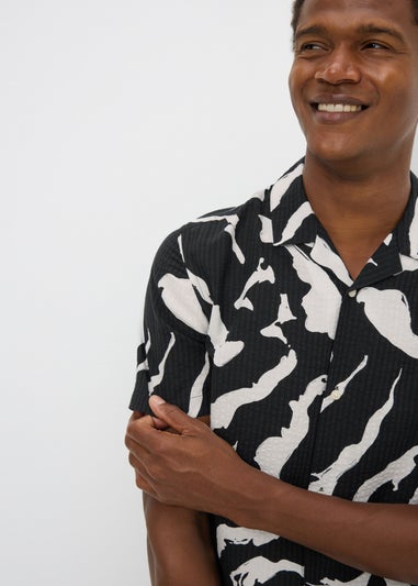 Black Mono Print Seersucker Shirt
