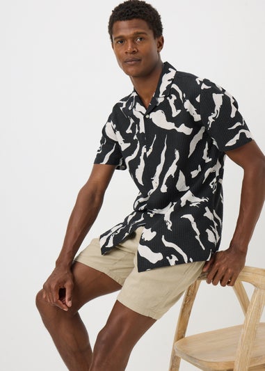 Black Mono Print Seersucker Shirt