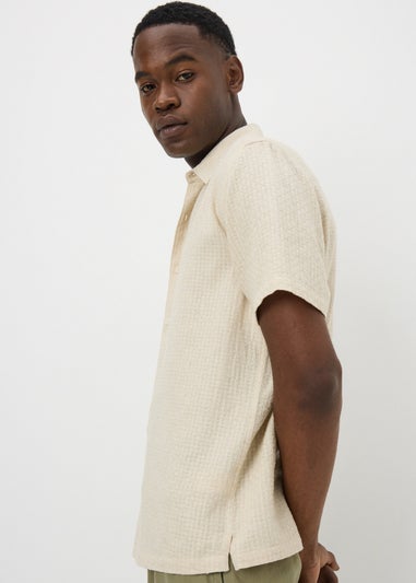 Ecru Textured Linen Blend Shirt