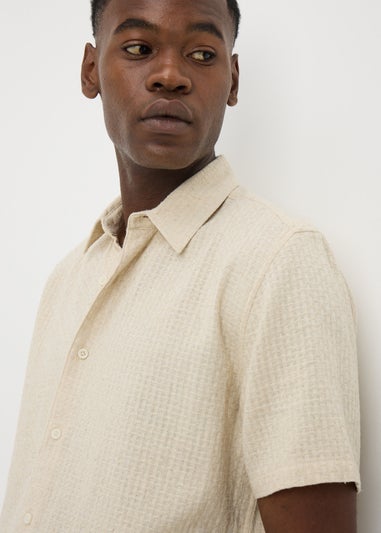 Ecru Textured Linen Blend Shirt