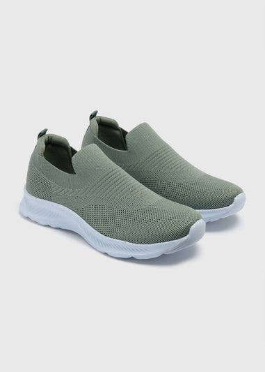 Khaki Knit Slip-On Trainers