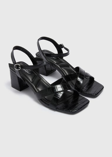 Black Croc Finish Block Heels