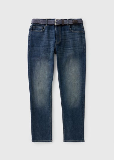 Darkwash Denim Belted Jeans
