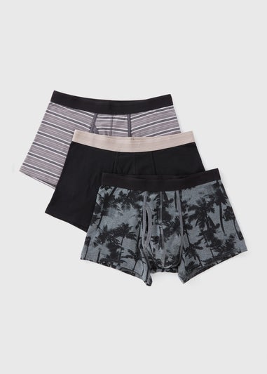 3 Pack Black Palm Stripe Keyhole Boxers
