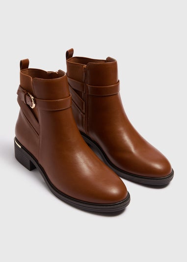 Tan Heeled Boots With Gold Detailing