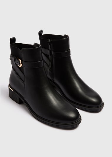 Black Gold Buckle Heeled Boots